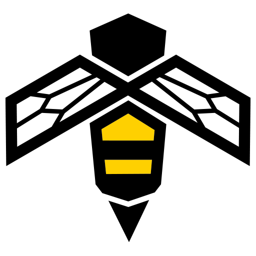 BeeClicked logo featuring a stylized bee with geometric wings in black, white, and yellow.