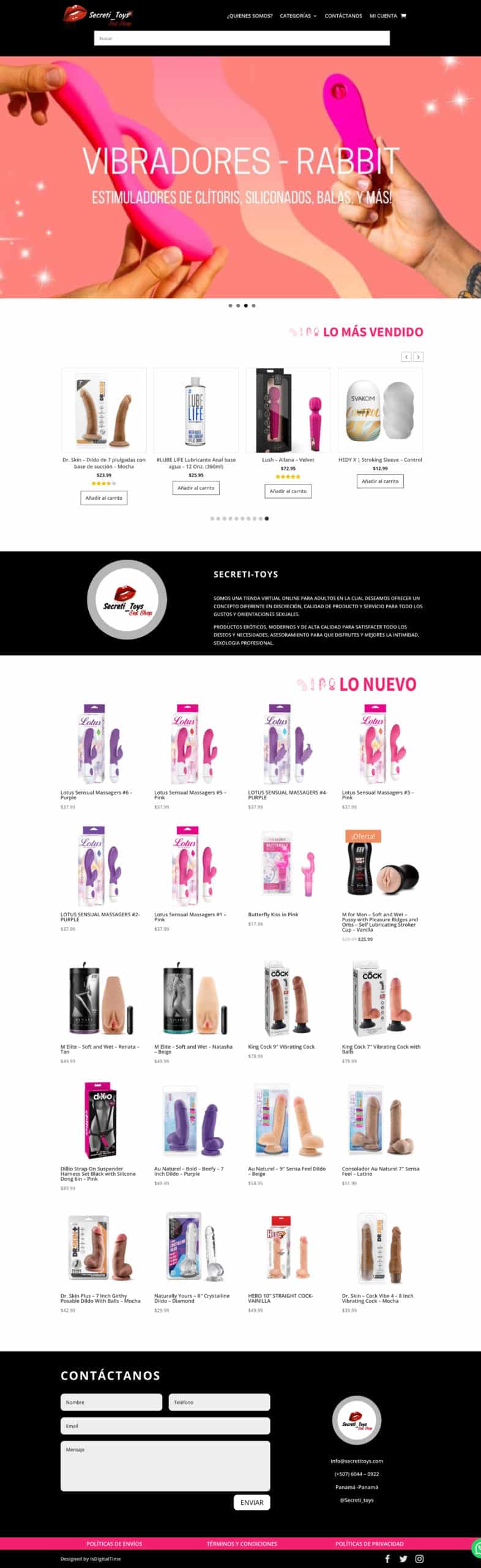 Secreti-Toys eCommerce website homepage, designed by BeeClicked, featuring adult products and online shopping.
