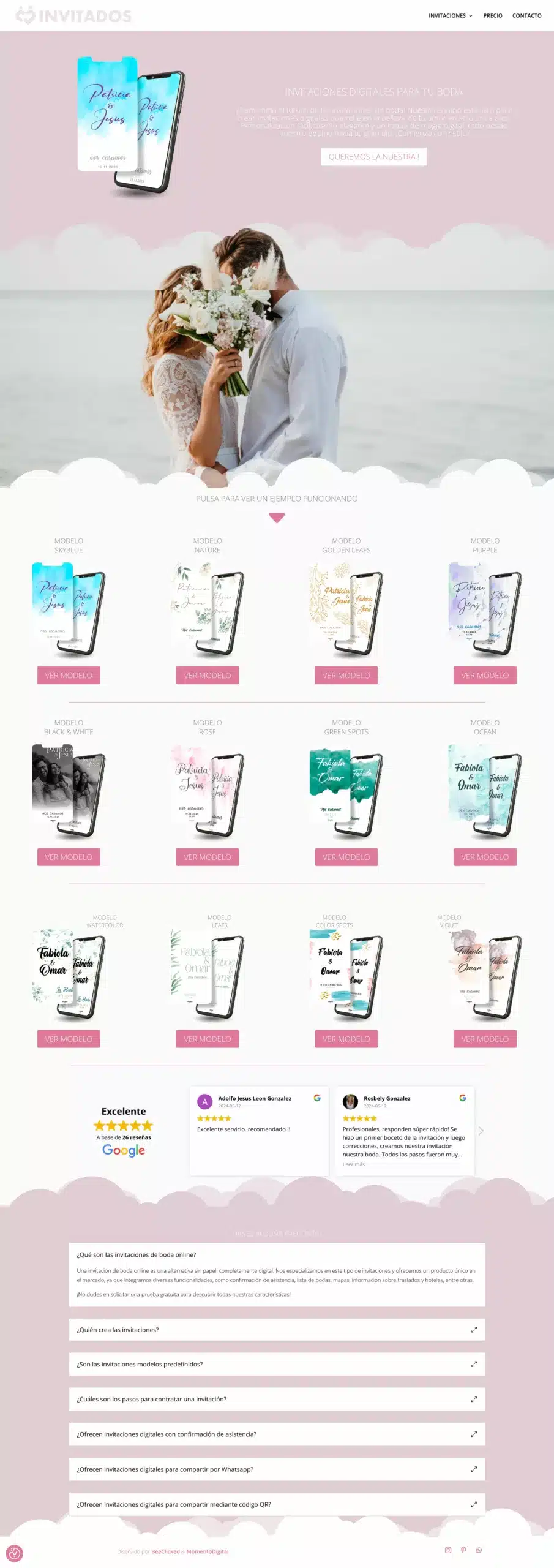 Online wedding invitations store showcasing customizable digital designs for couples. Designed by BeeClicked.